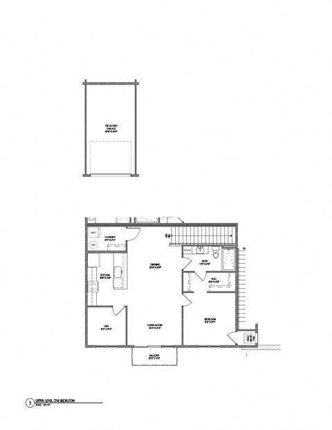 Floor plan for 1 bed, 1 bath, 950 sqft